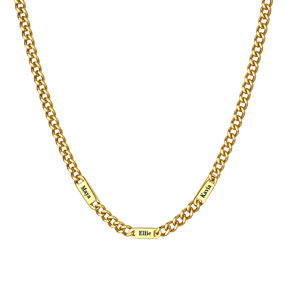 5mm Custom 3 Name Cuban Chain Necklace in Gold Plated