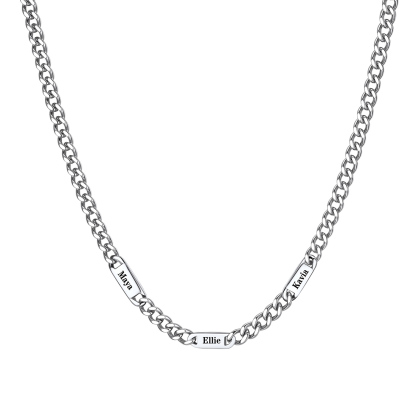 5mm Custom 3 Name Cuban Chain Necklace in Stainless Steel