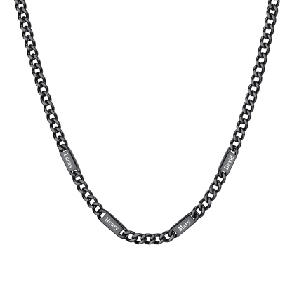 5mm Custom 4 Name Cuban Chain Necklace in Black Plated
