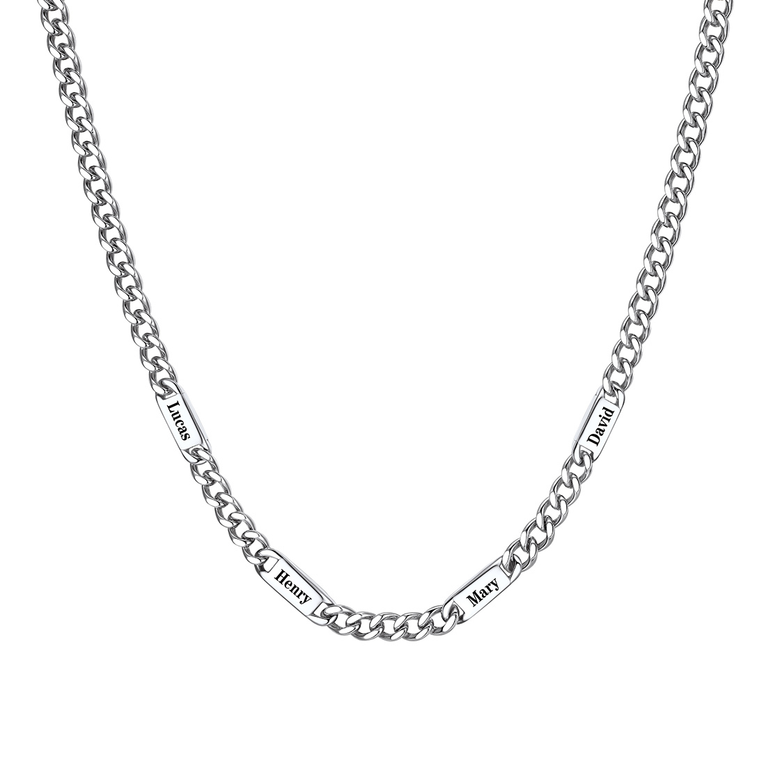 5mm Custom 4 Name Cuban Chain Necklace in Stainless Steel