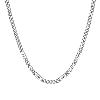5mm Custom 4 Name Cuban Chain Necklace in Stainless Steel