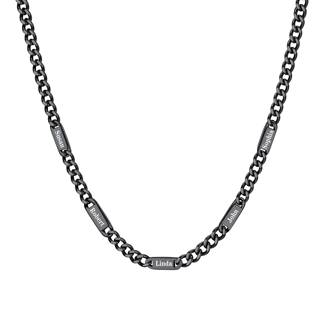 5mm Custom 5 Name Cuban Chain Necklace in Black Plated
