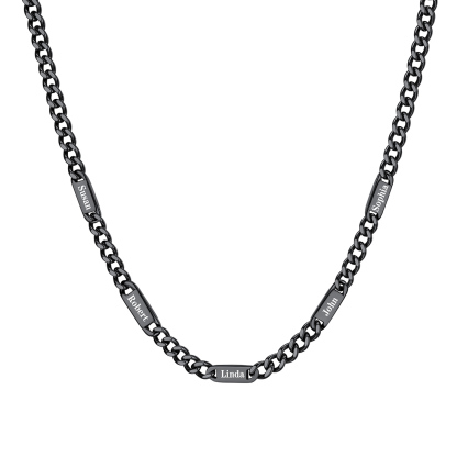 5mm Custom 5 Name Cuban Chain Necklace in Black Plated