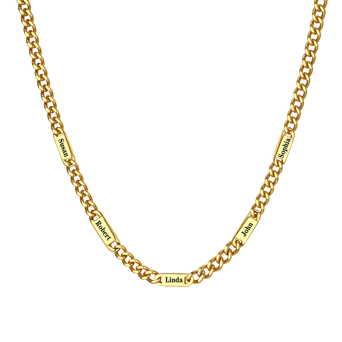 5mm Custom 5 Name Cuban Chain Necklace in Gold Plated