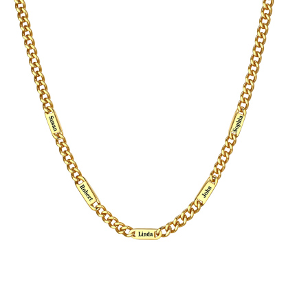 5mm Custom 5 Name Cuban Chain Necklace in Gold Plated