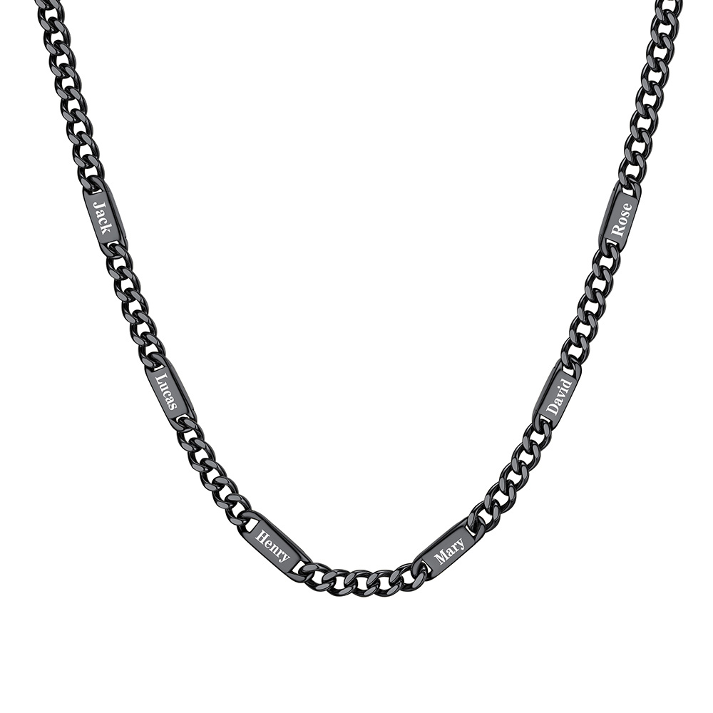 5mm Custom 6 Name Cuban Chain Necklace in Black Plated