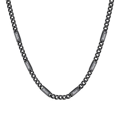 5mm Custom 6 Name Cuban Chain Necklace in Black Plated