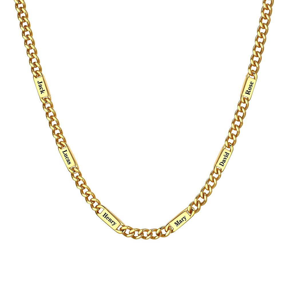 5mm Custom 6 Name Cuban Chain Necklace in Gold Plated