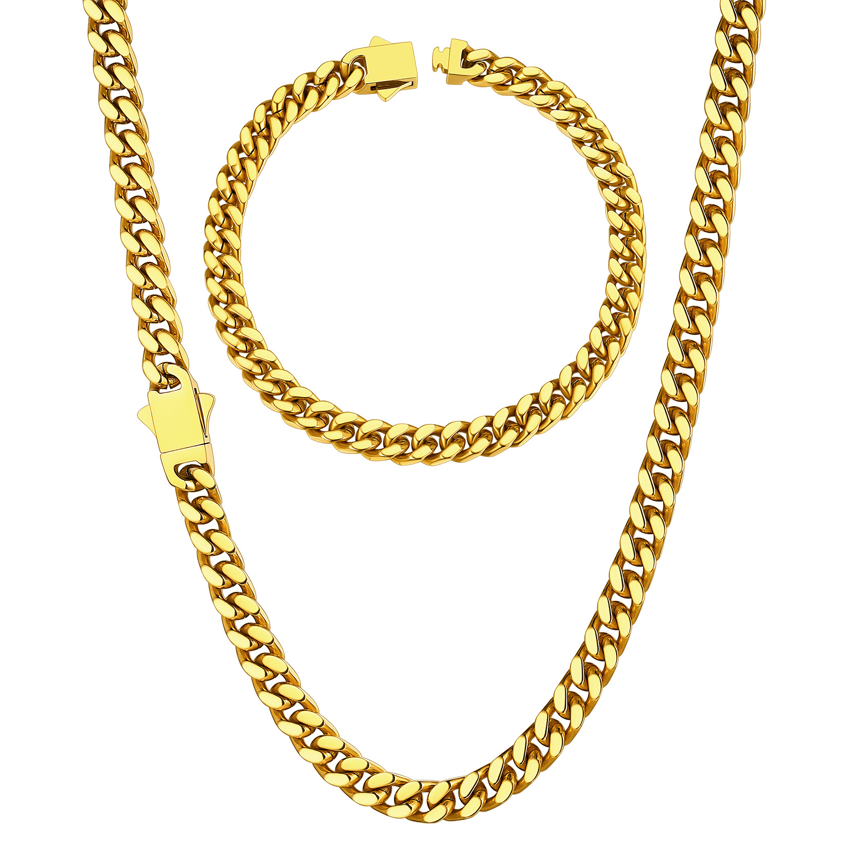 5/7/9/12mm Miami Cuban Link Chain & Bracelet Set for Him