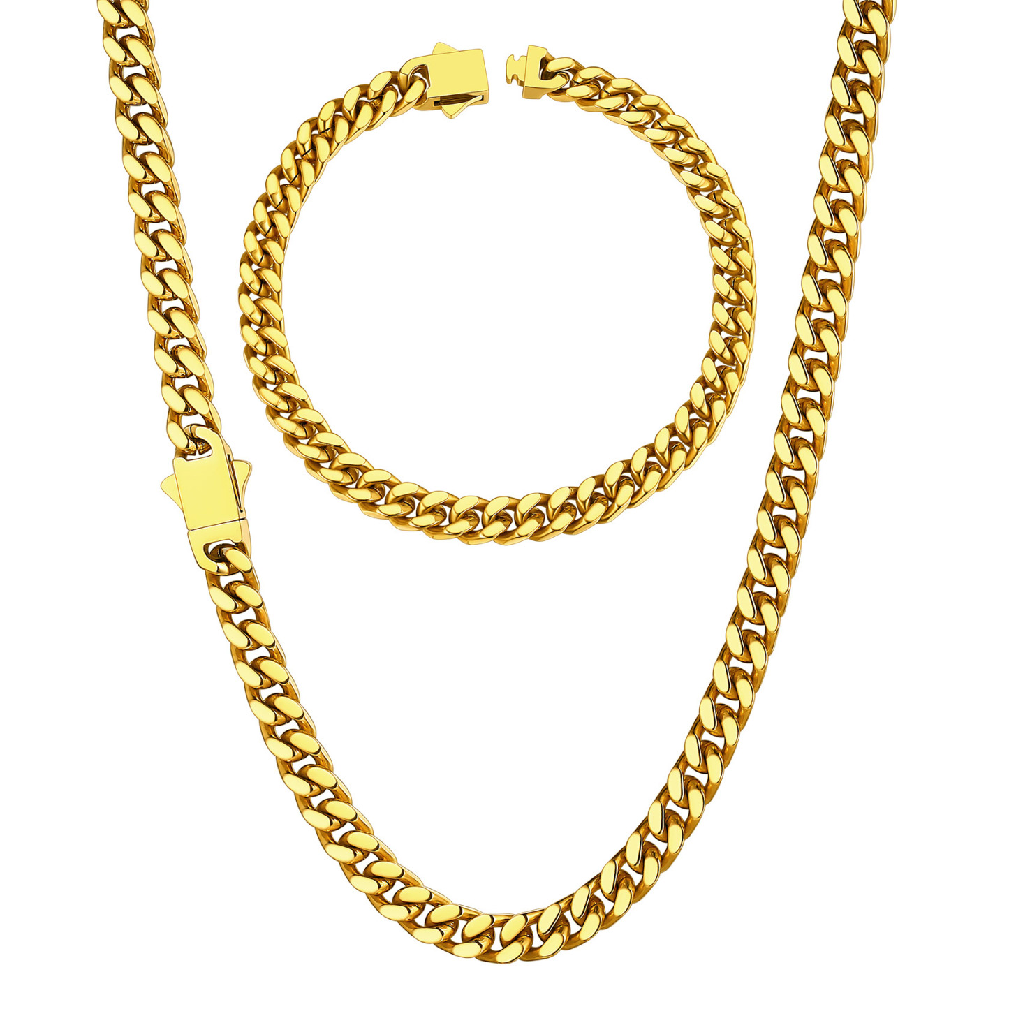 5/7/9/12mm Miami Cuban Link Chain & Bracelet Set for Him