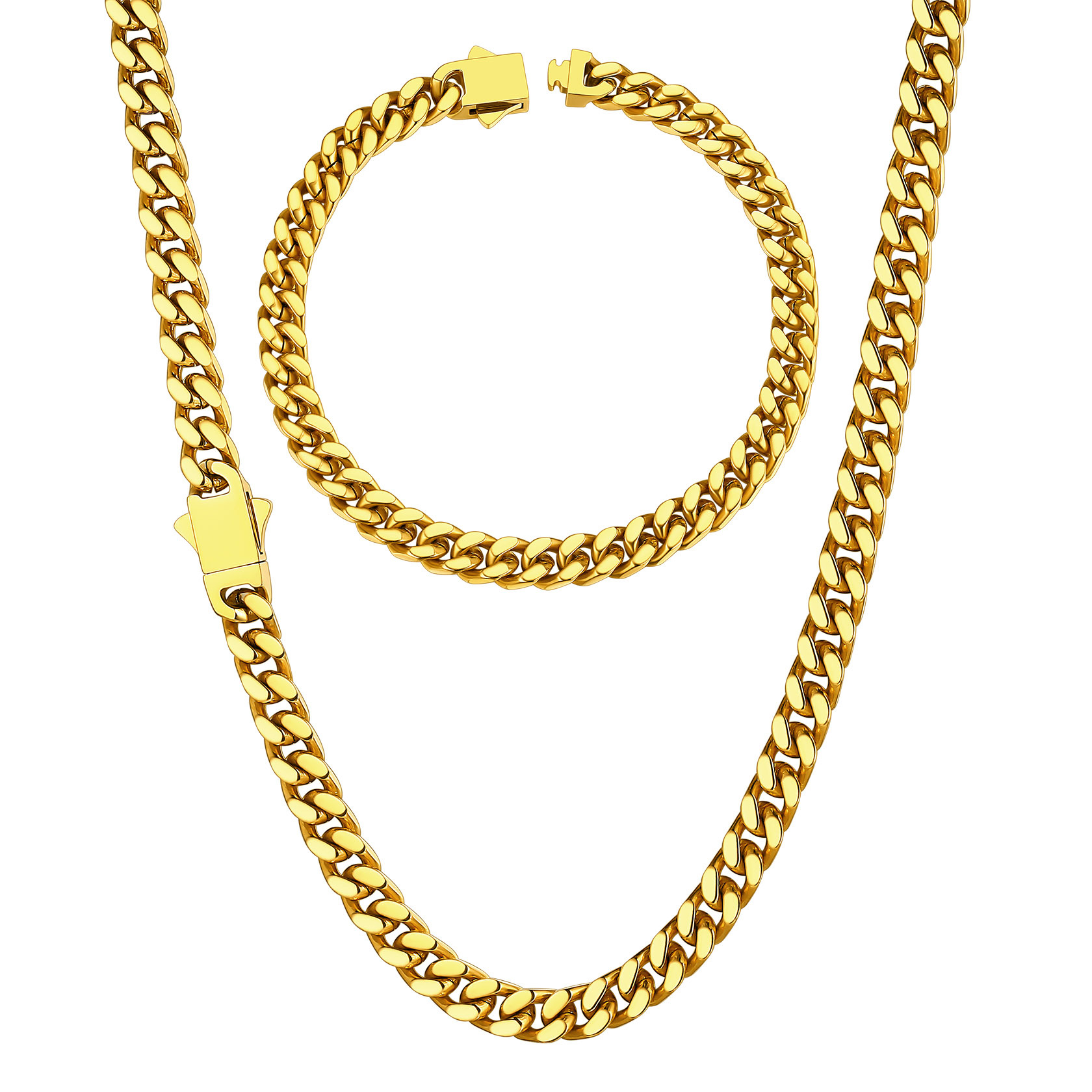 5/7/9/12mm Miami Cuban Link Chain & Bracelet Set for Him