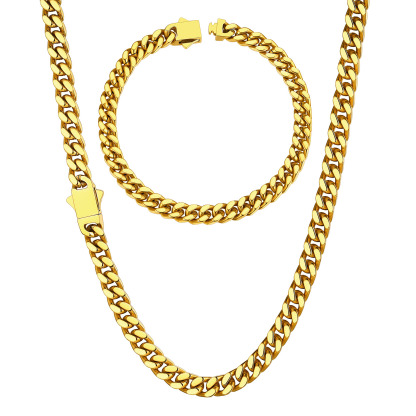 5/7/9/12mm Miami Cuban Link Chain & Bracelet Set for Him