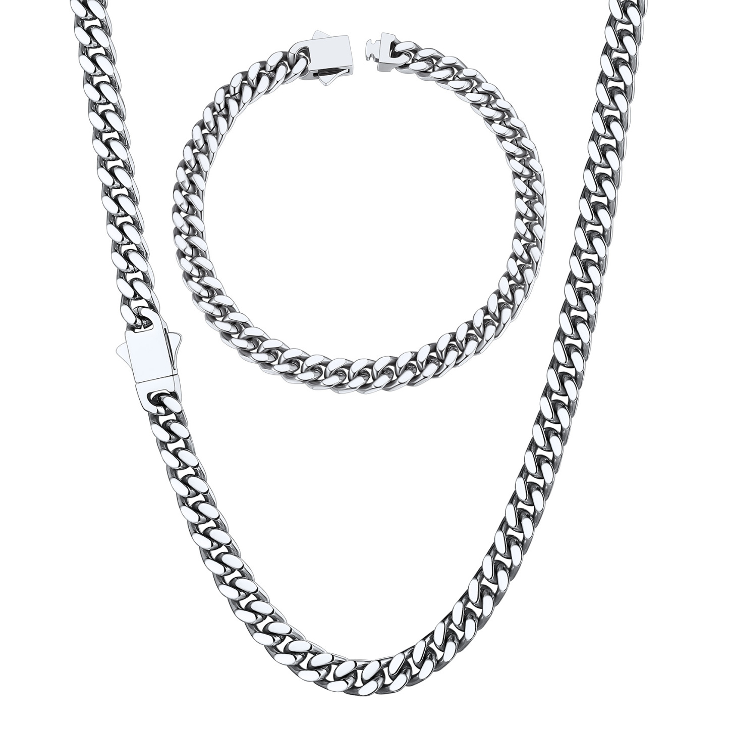 5/7/9/12mm Miami Cuban Link Chain & Bracelet Set for Him