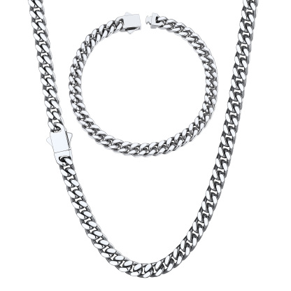 5/7/9/12mm Miami Cuban Link Chain & Bracelet Set for Him