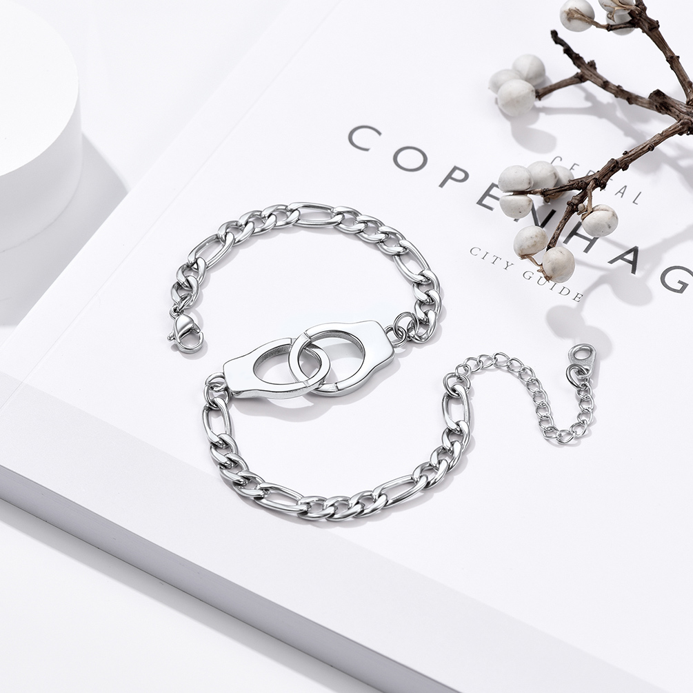 5mm Stainless Steel Handcuff Figaro Chain Anklet, Stainless Steel-01