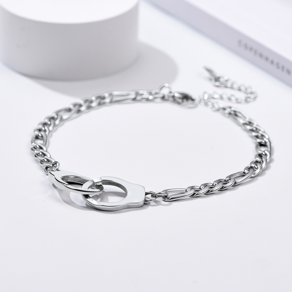 5mm Stainless Steel Handcuff Figaro Chain Anklet, Stainless Steel-02
