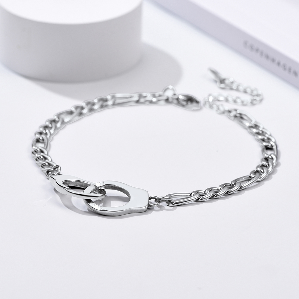 5mm Stainless Steel Handcuff Figaro Chain Anklet, Stainless Steel-02
