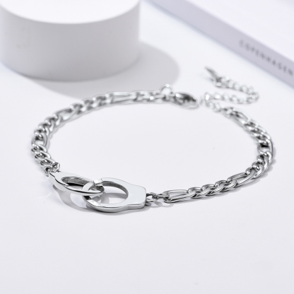 5mm Stainless Steel Handcuff Figaro Chain Anklet, Stainless Steel-02