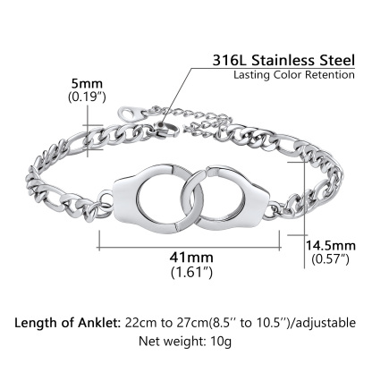 5mm Stainless Steel Handcuff Figaro Chain Anklet Details-Anklet Width, Length, Weight