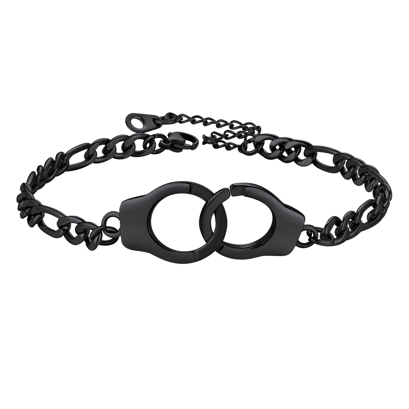 5mm Stainless Steel Handcuff Figaro Chain Anklet in Black Plated