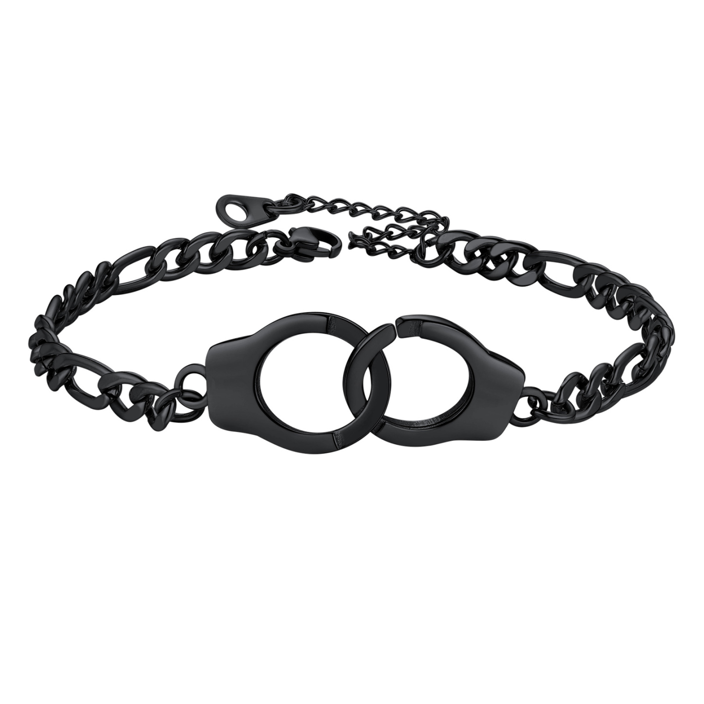 5mm Stainless Steel Handcuff Figaro Chain Anklet in Black Plated