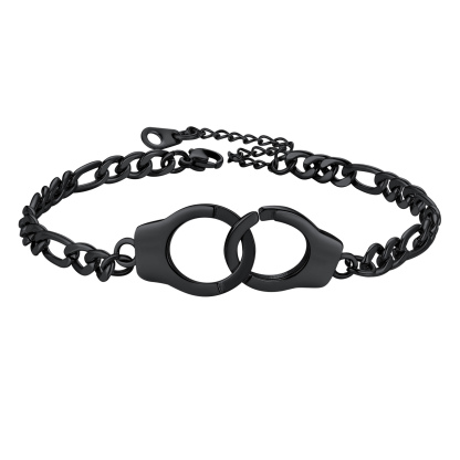 5mm Stainless Steel Handcuff Figaro Chain Anklet in Black Plated