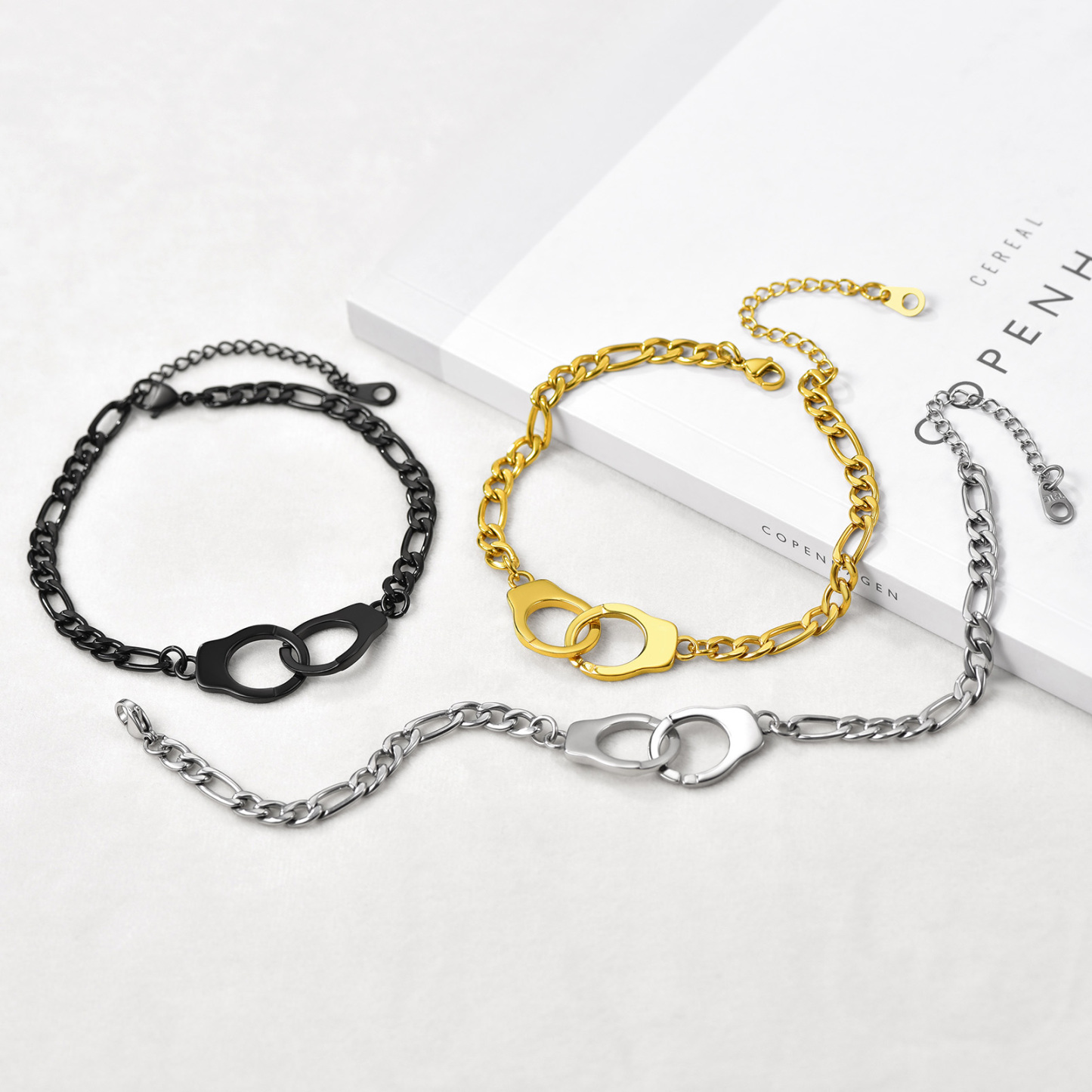 5mm Stainless Steel Handcuff Figaro Chain Anklet in Different Colors