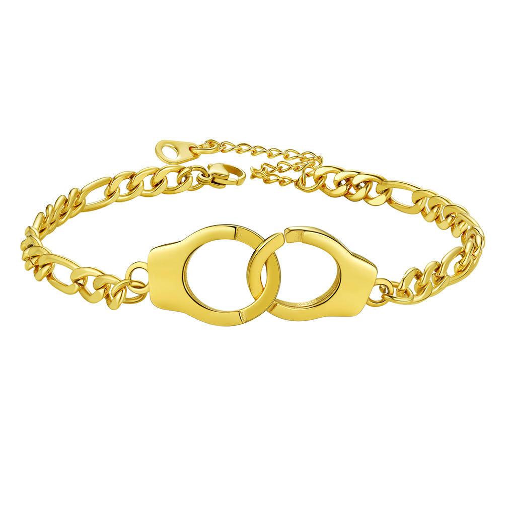 5mm Stainless Steel Handcuff Figaro Chain Anklet in Gold Plated