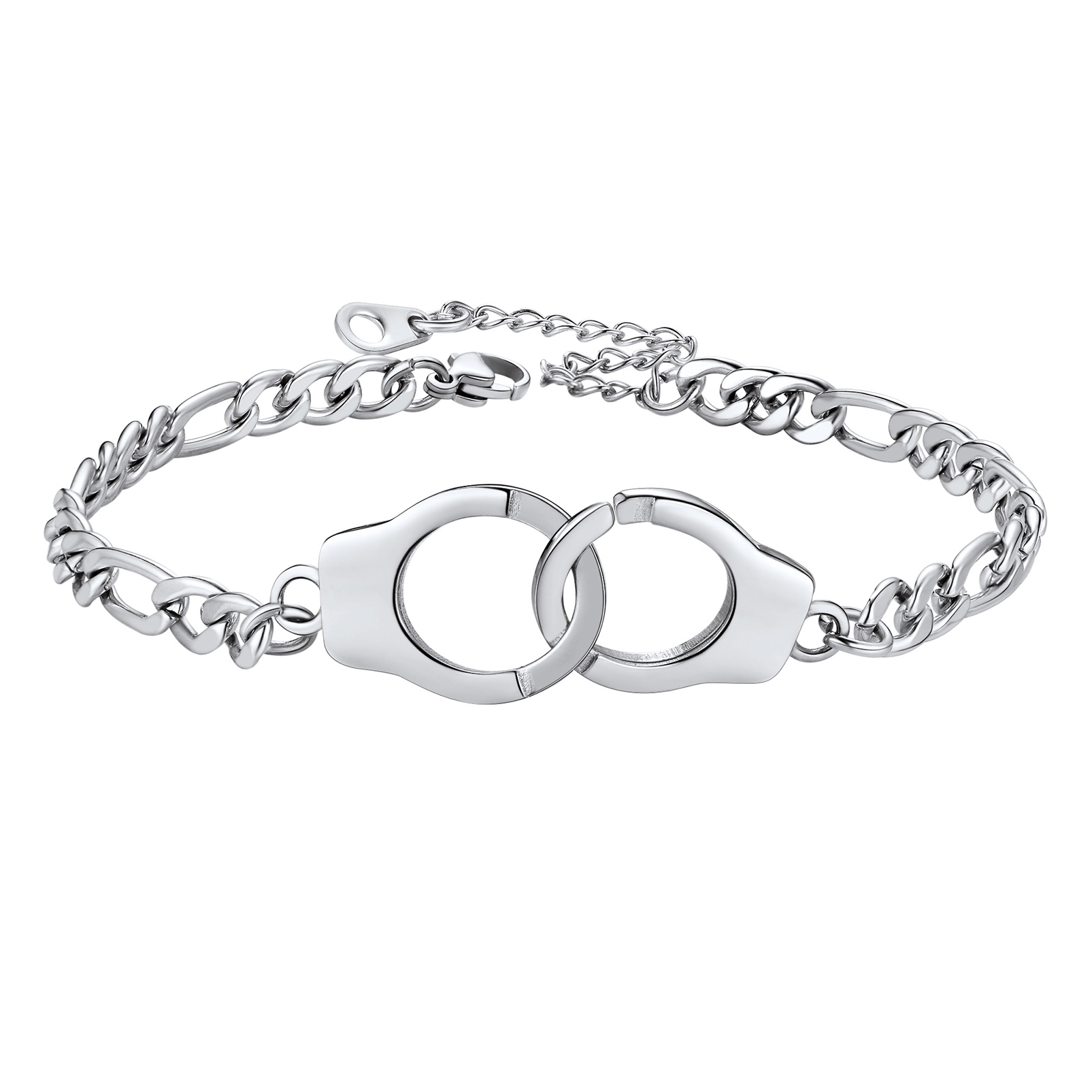 5mm Stainless Steel Handcuff Figaro Chain Anklet in Stainless Steel