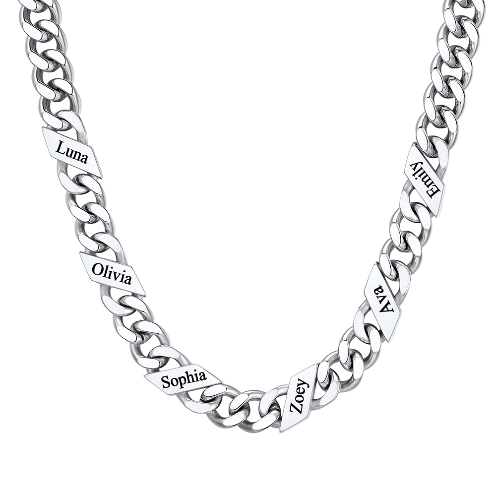 1-6 Names Stainless Steel Engraved Cuban Chain Necklace for Men