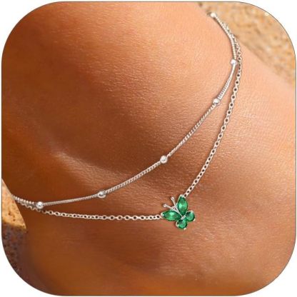 Adjustable Layered Butterfly Birthstone Anklet