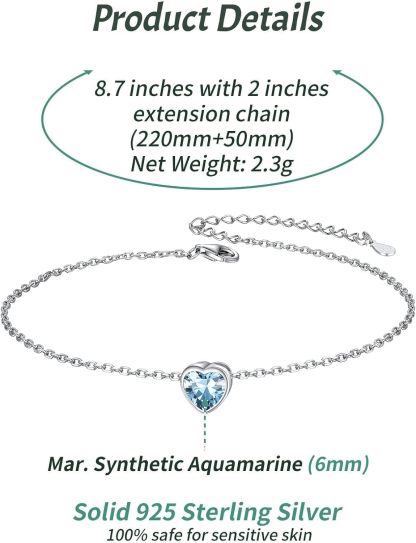 Bride Heart Birthstone Wedding Anklets Details: Dimensions, Hypoallergenic, Lobster-Claw-Clasps
