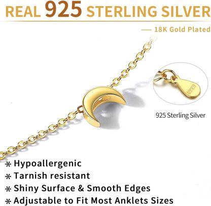 Sterling Silver Dainty Small Moon Ankle