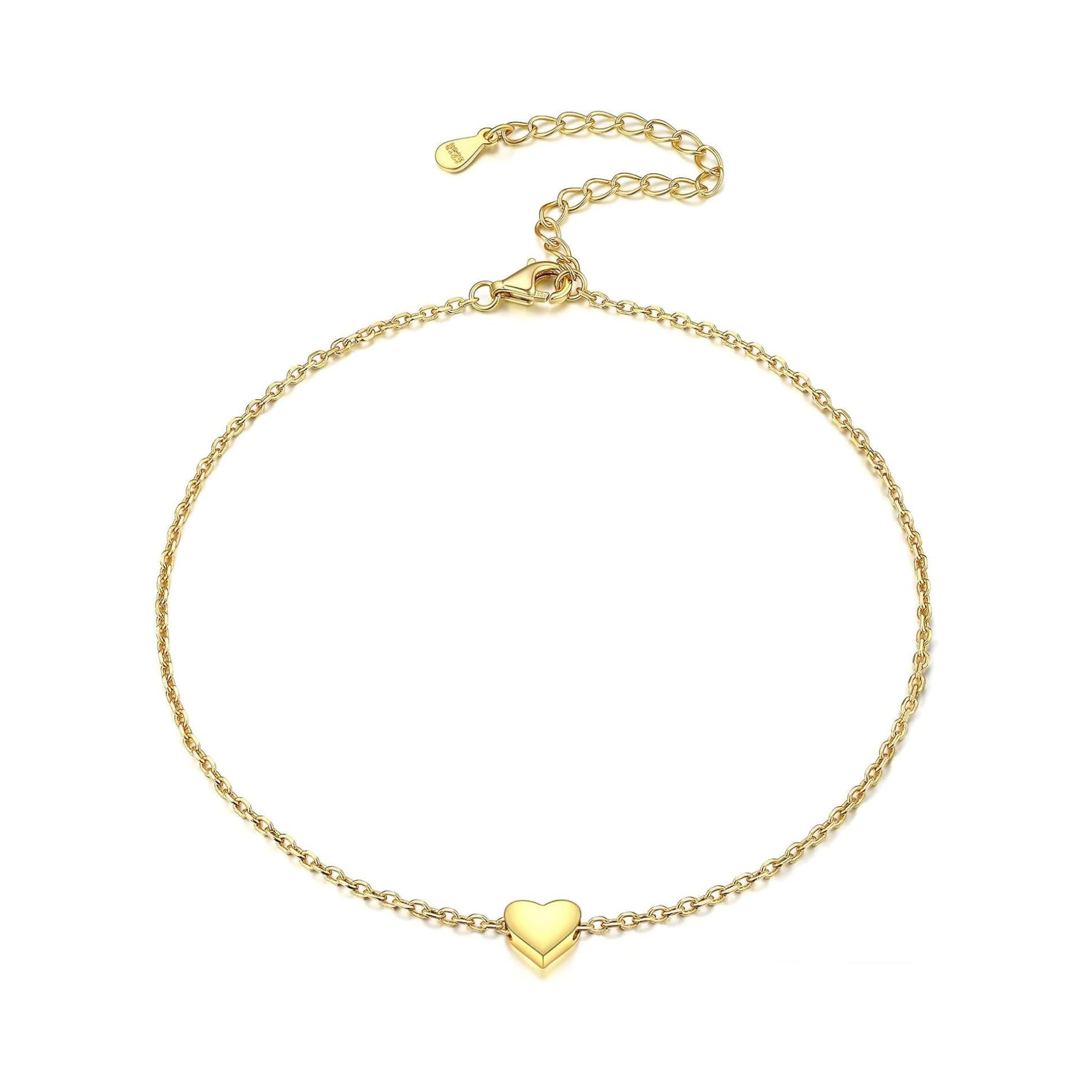 Gold Dainty Heart Anklet for Women, sterling silver jewlery, heart jewelry, sterling silver anklet, gift idea
