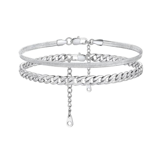 Adjustable Ankle Bracelet Set 316L Steel Gold Plated