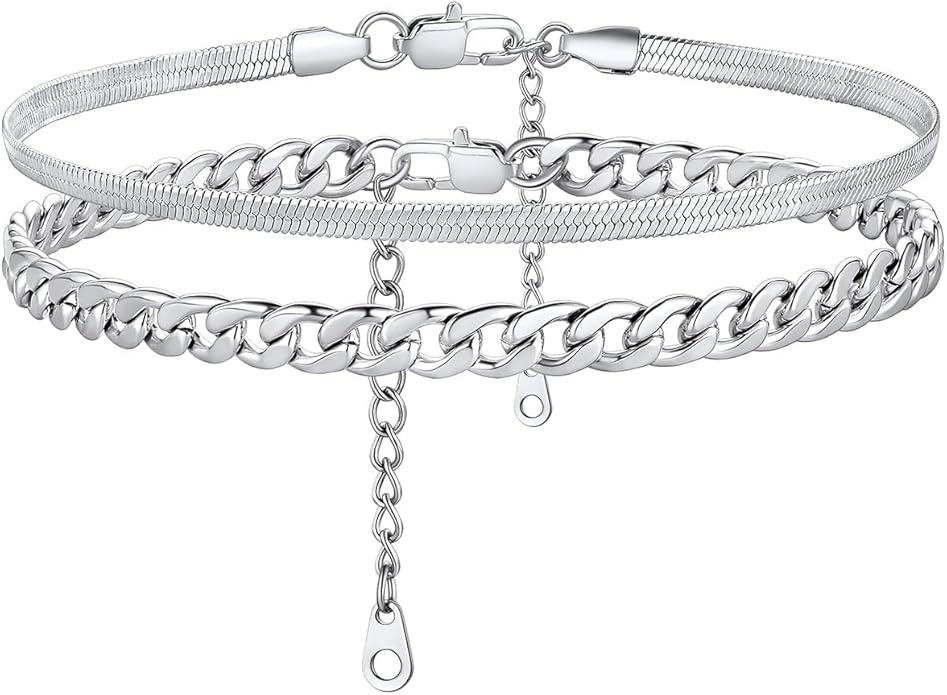 Adjustable Ankle Bracelet Set 316L Steel Gold Plated