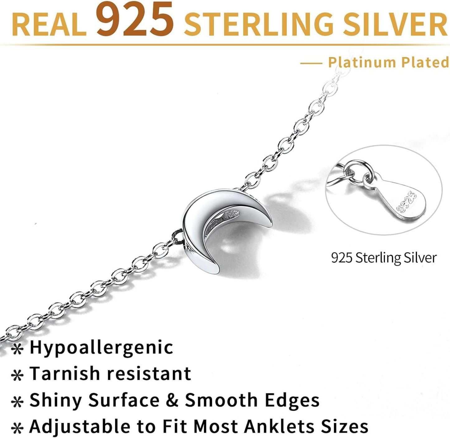 Sterling Silver Dainty Small Moon Ankle