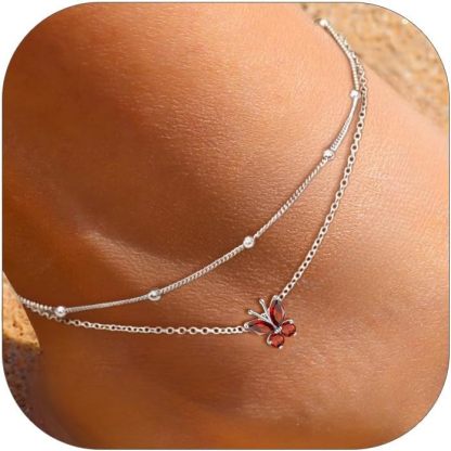 Adjustable Layered Butterfly Birthstone Anklet