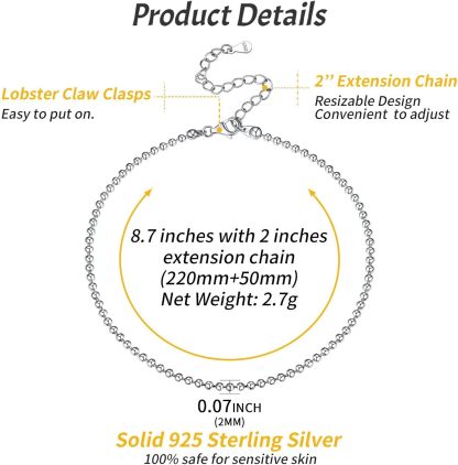 Round Bead Chain Anklets Details: Dimensions, Hypoallergenic, Lobster-Claw-Clasps