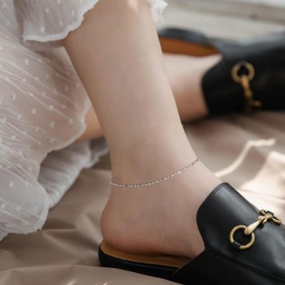 Simple Thin Oval and Round Bead Ball Chain Anklet for Women