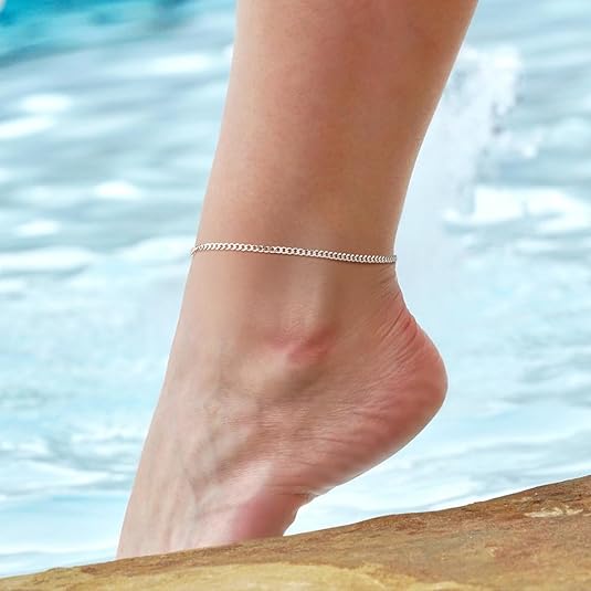 S925 Silver Curb Cuban Chain Anklet