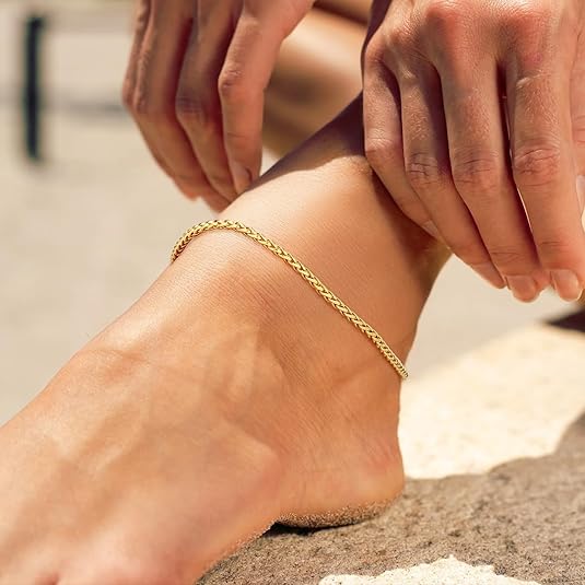 Wide Spiga Wheat Chain Anklet for Women