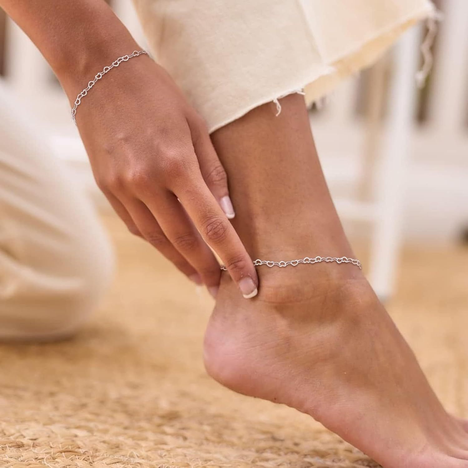 Heart Link Chain Anklets  for Women