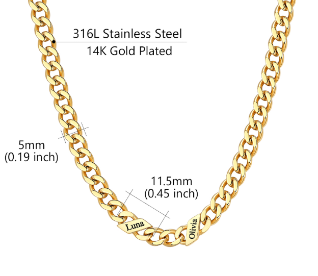 1-6 Names Stainless Steel Engraved Cuban Chain Necklace for Women
