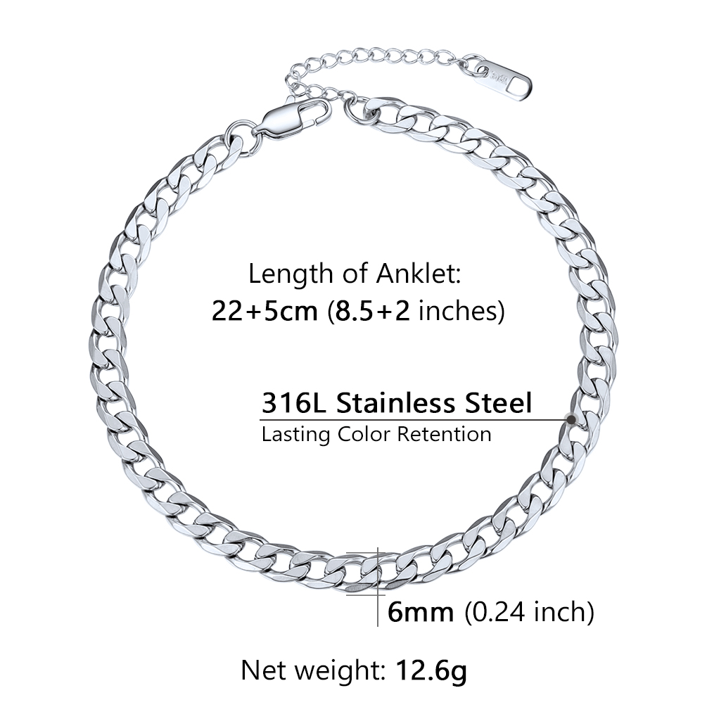 6mm Stainless Steel Cuban Chain Anklet Details-Anklet Width, Length, Weight