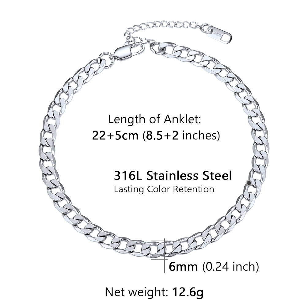 6mm Stainless Steel Cuban Chain Anklet Details-Anklet Width, Length, Weight
