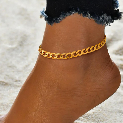 6mm Stainless Steel Cuban Chain Anklet for Women in Gold Plated - Womens Valentine's Gift
