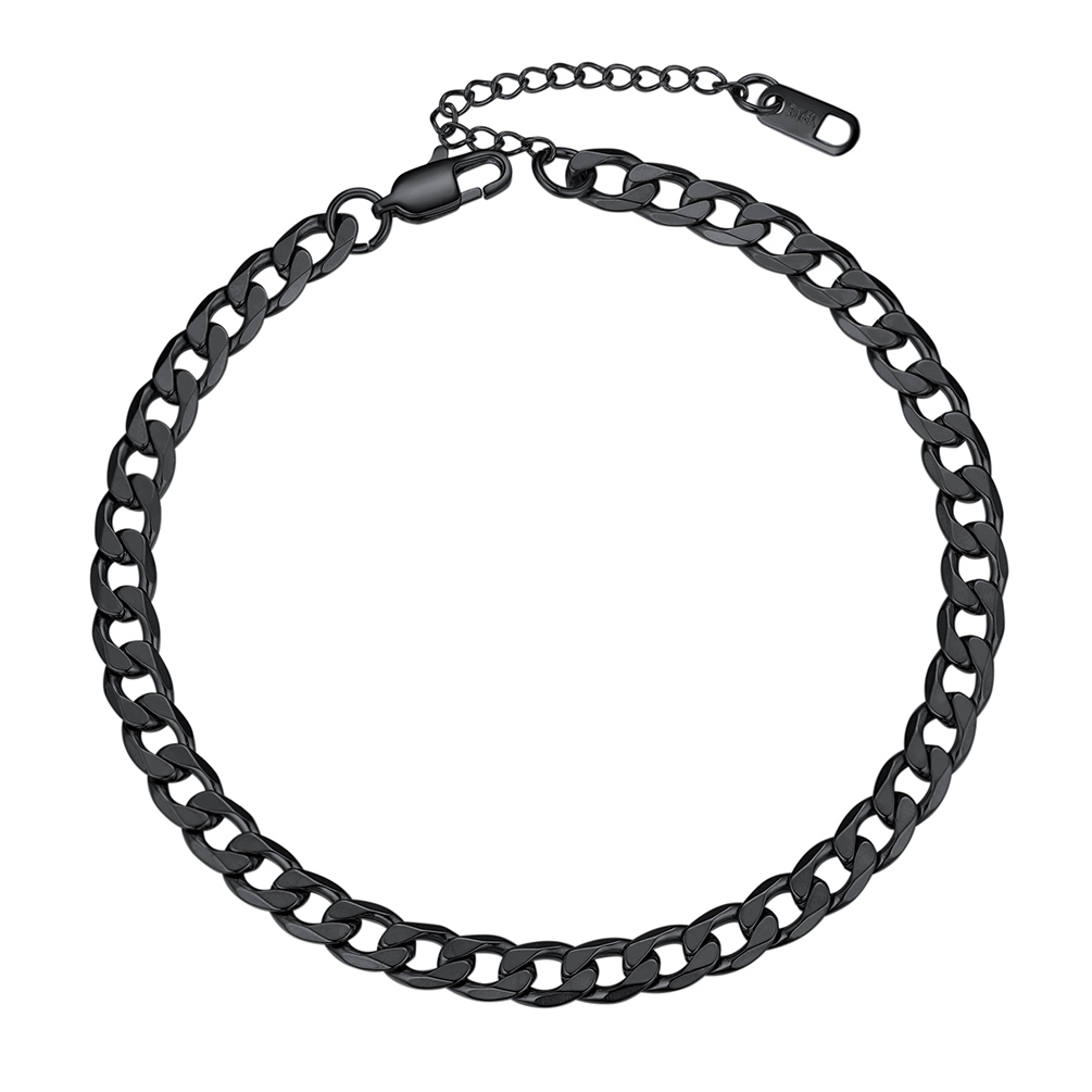 6mm Stainless Steel Cuban Chain Anklet in Black Plated