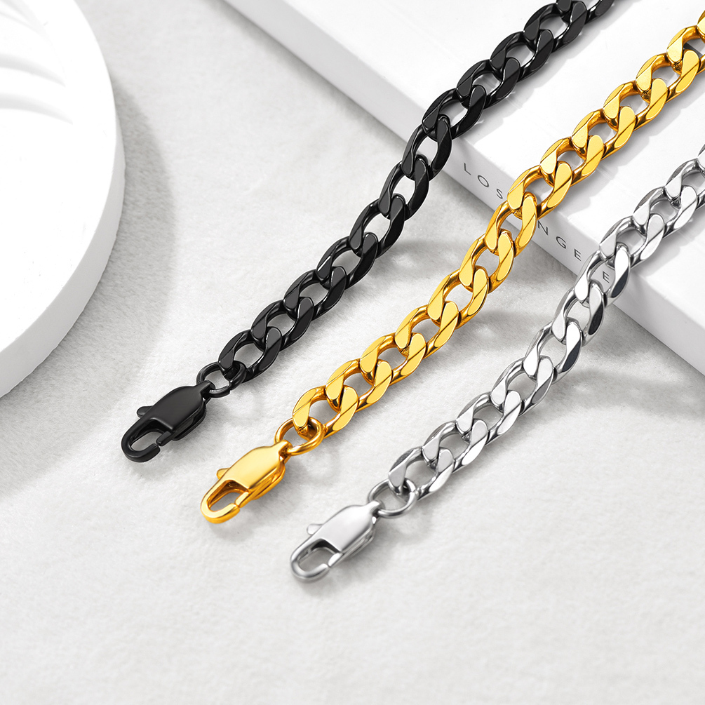 6mm Stainless Steel Cuban Chain Anklet in Different Colors-01