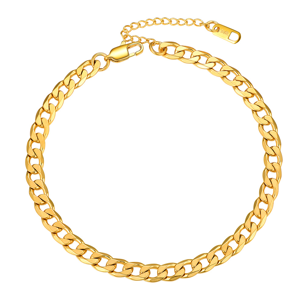 6mm Stainless Steel Cuban Chain Anklet in Gold Plated